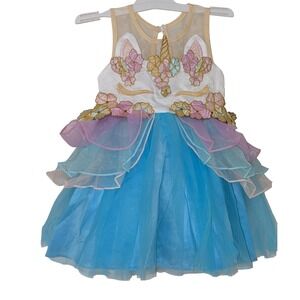 Think Pink Bows Girls Unicorn Tutu Dress Blue Pink Rainbow Floral Size 7 NWT